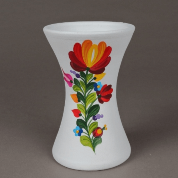 Vază Ceramică Albă Pictată Manual - Motiv Floral Tradițional (Stil Kalocsa)